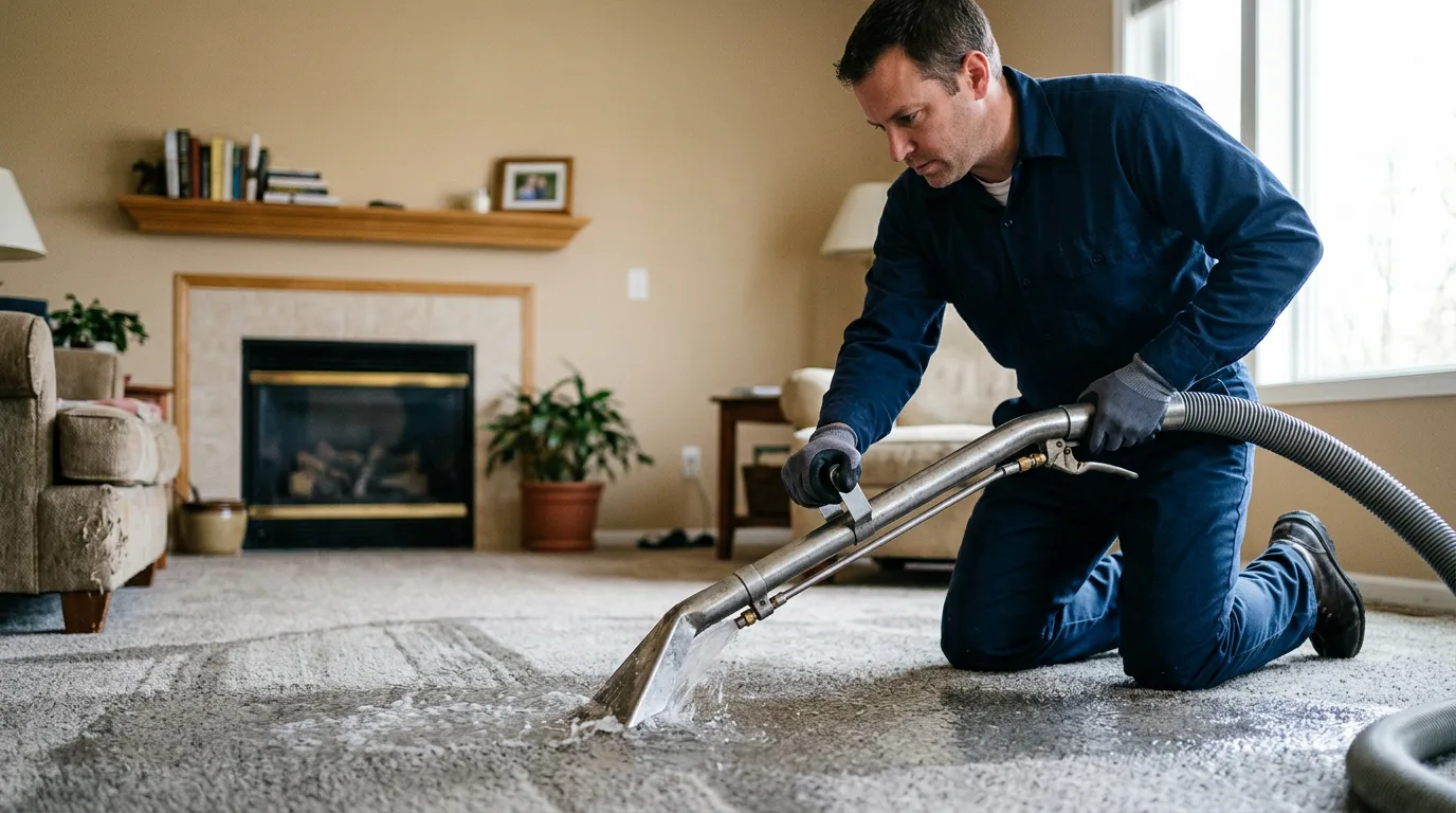 Water damage restoration technician working near Fairview Heights, IL